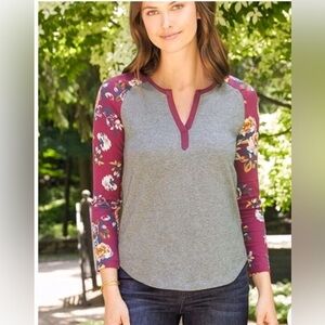 Matilda Jane Gray Henley with Plum Floral Raglan Sleeves